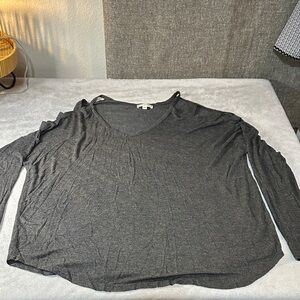 Zenana Outfitters Charcoal Long Sleeve Top peek a boo sleeve